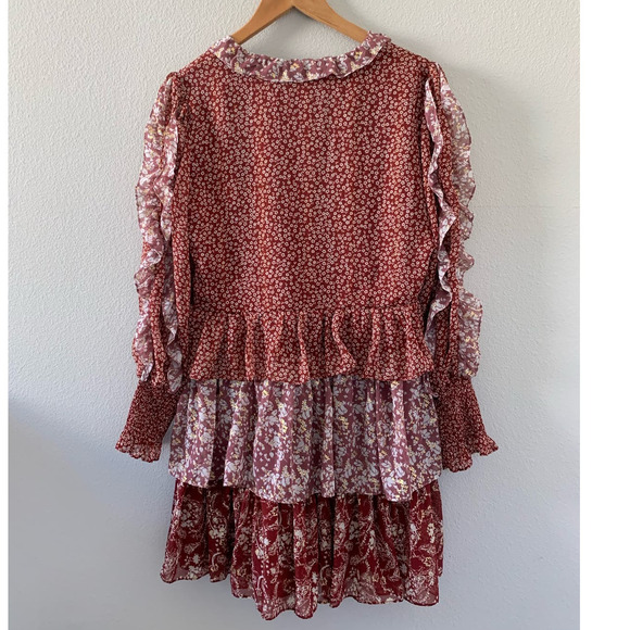 En Saison Metallic Floral Mini Dress‎ Size Medium Bohemian Ruffle Printed - Picture 5 of 10